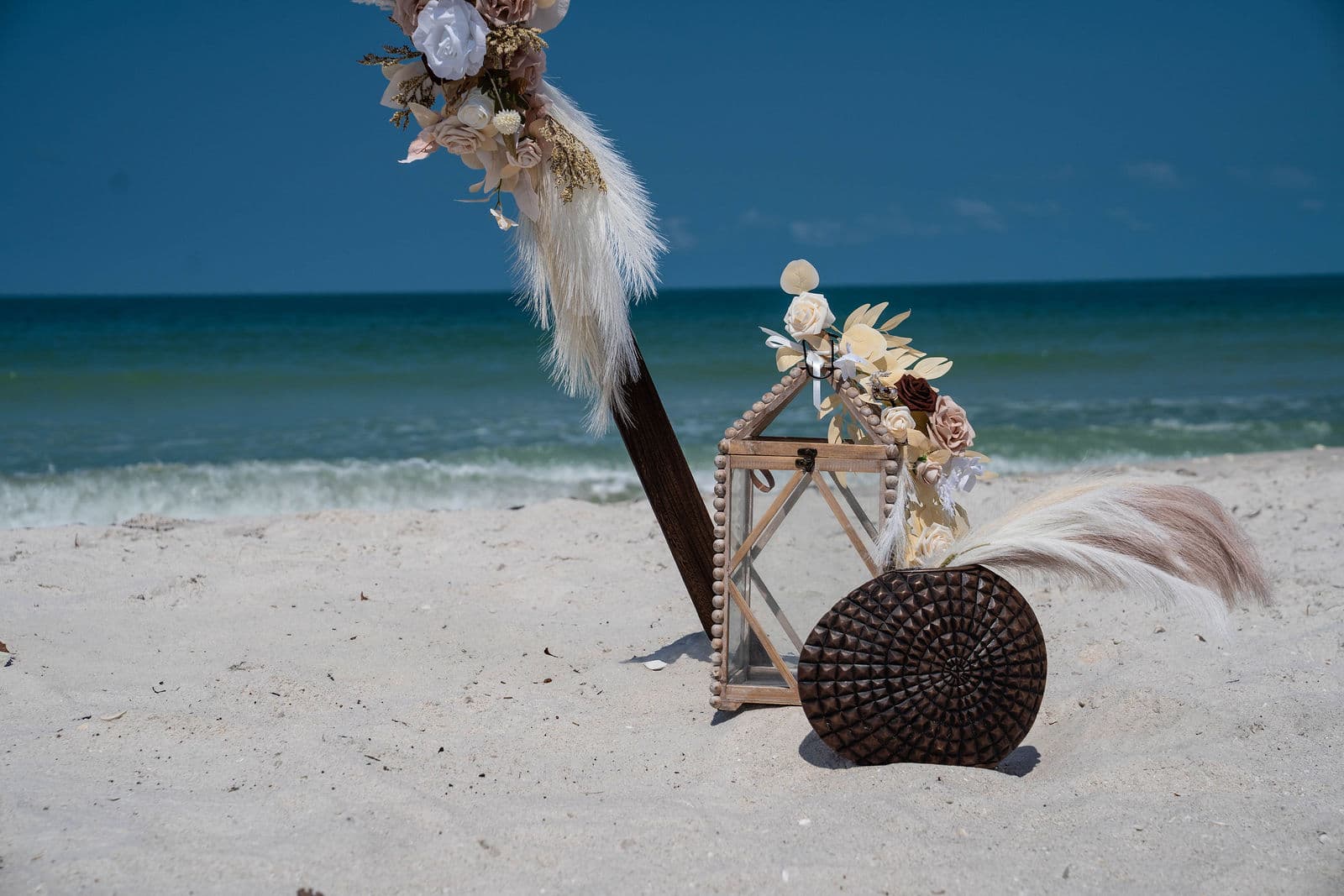 Couple exchanging vows on a Florida beach at sunset