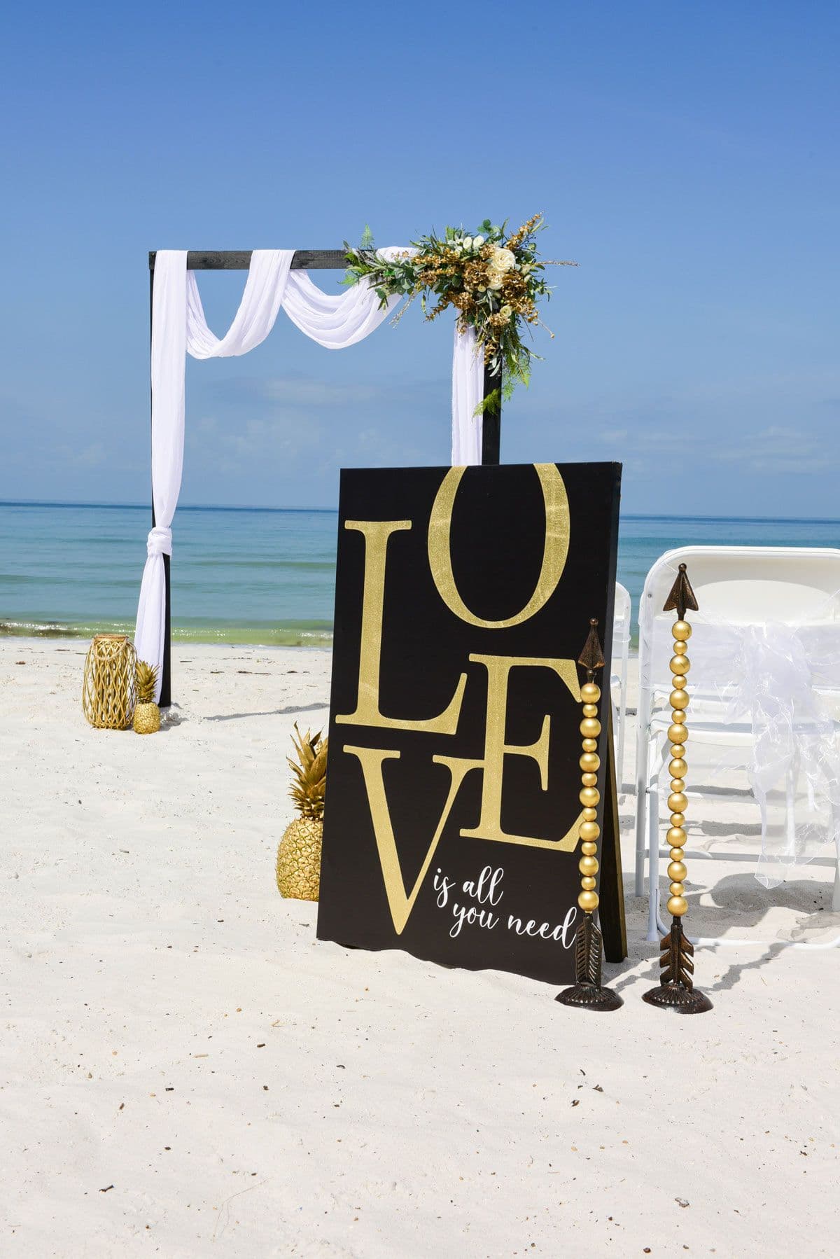 Wedding setup on beach with