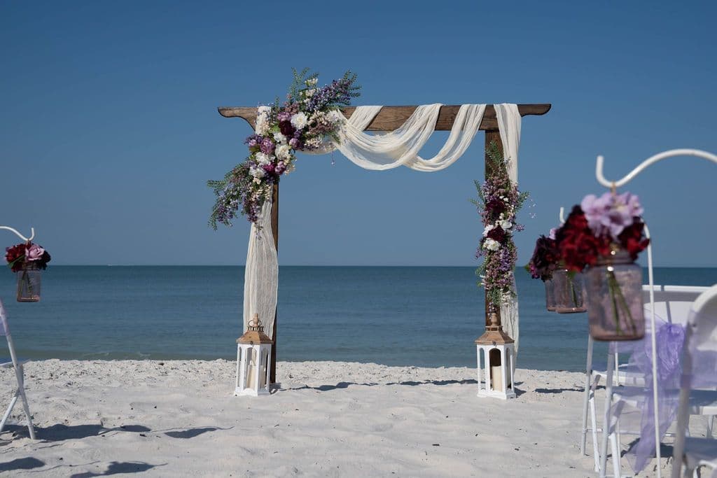 Florida beach wedding decor setup