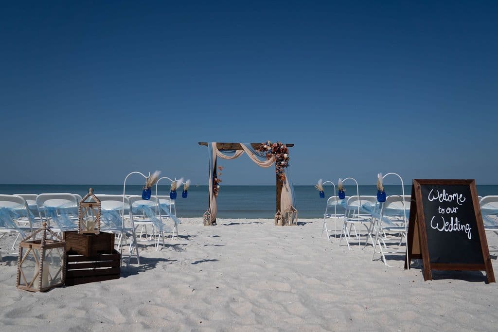 Florida beach wedding decor setup