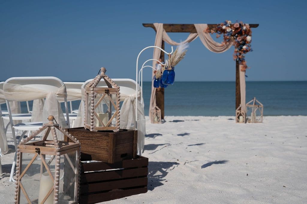 Florida beach wedding decor setup